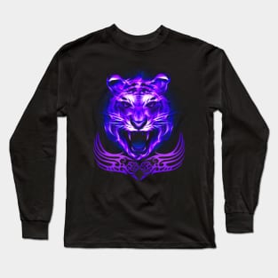 Purple Blue Fire Tiger Cat Long Sleeve T-Shirt